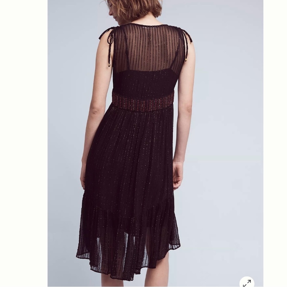 Anthropologie Black & Gold Metallic, Midi Dress by Floriat Size Small - Picture 9 of 16